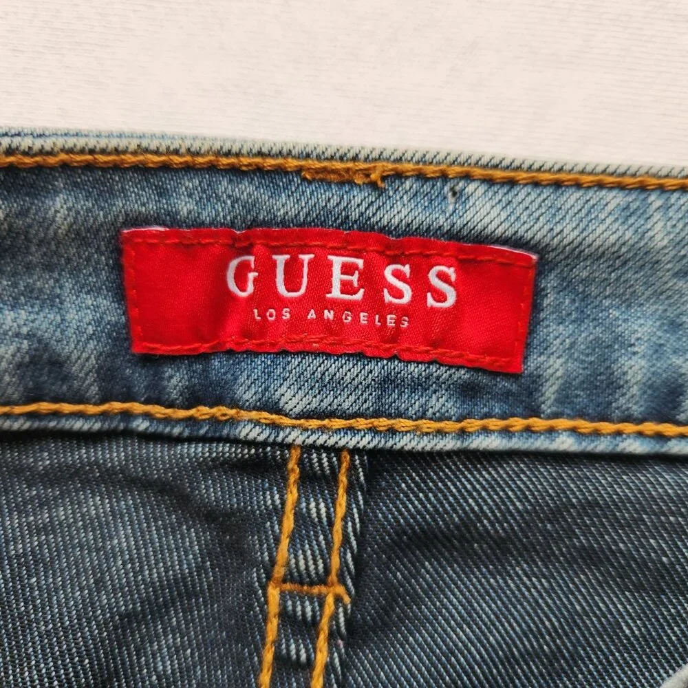 Guess Floral Embroidered Mini Skirt Denim Jean Girly Cute Pink Roses Boho M - Picture 10 of 15